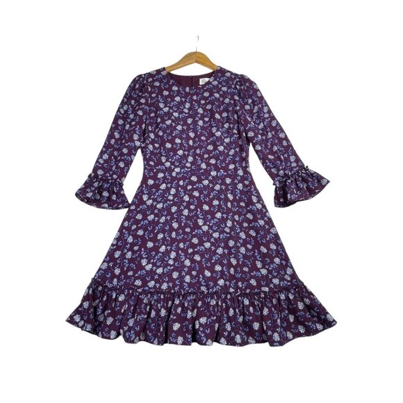 Eliza J Floral Print Bell Wrist 3/4 Sleeve Above Knee Dress size‎ 6 Purple - Picture 1 of 7
